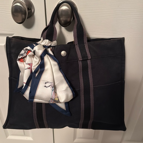 HERMES BLACK TOILE FOURRE TOUT HOLDALL MM CANVAS TOUT 16.5 X 12.5 X 4 - Picture 1 of 12